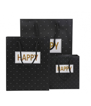 Пакет подарочный "Happy" черный 30х27х12 см