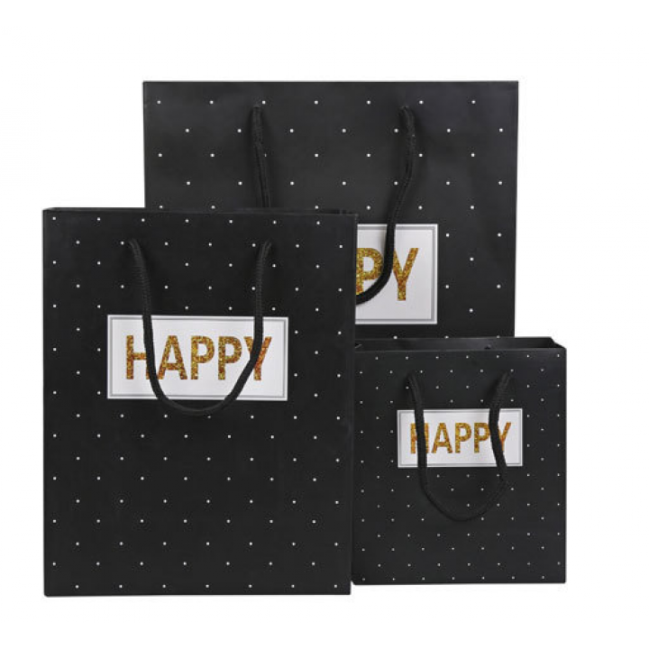 Пакет подарочный "Happy" черный 14х15х7 см